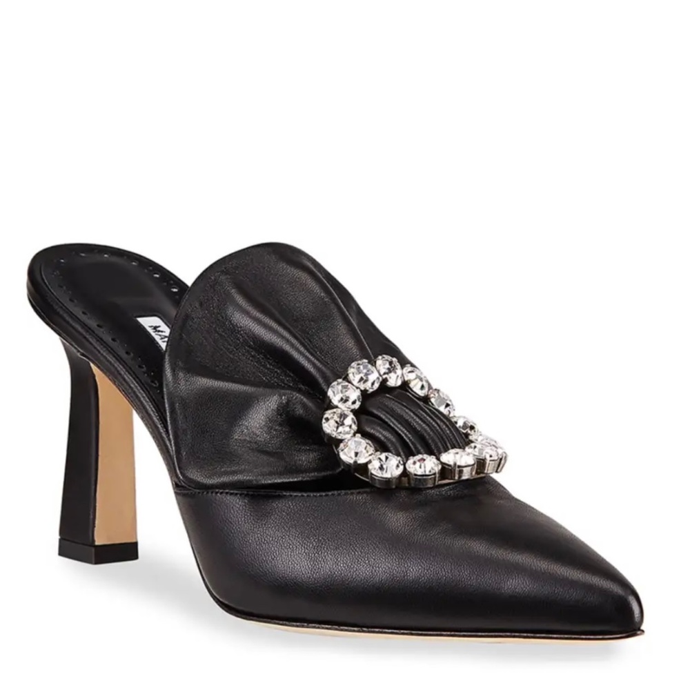Manolo Blahnik Capitana Leather Buckle Mule